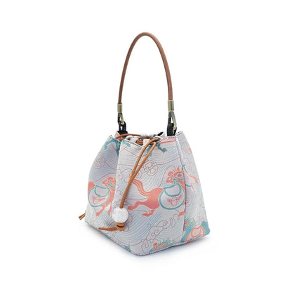 Pastel Myth Print Drawstring Bucket Bag