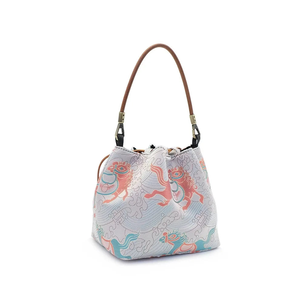 Pastel Myth Print Drawstring Bucket Bag