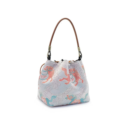 Pastel Myth Print Drawstring Bucket Bag