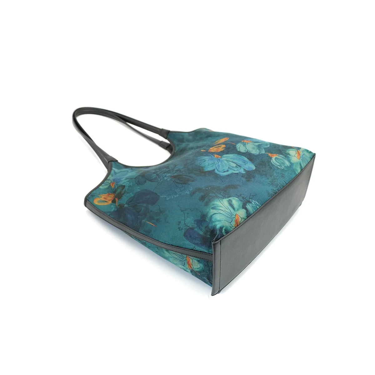 Teal Floral Print Tote Bag