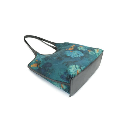 Teal Floral Print Tote Bag