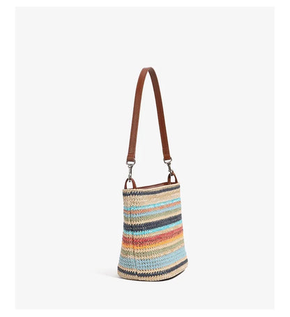 Striped Woven Bucket Shoulder Bag