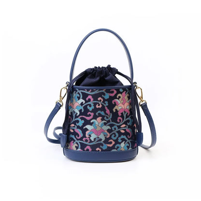 Embroidered Drawstring Mini Bucket Bag