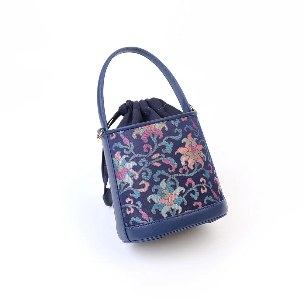 Embroidered Drawstring Mini Bucket Bag