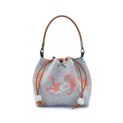 Pastel Myth Print Drawstring Bucket Bag