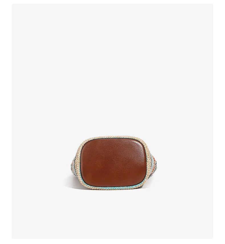 Striped Woven Bucket Shoulder Bag