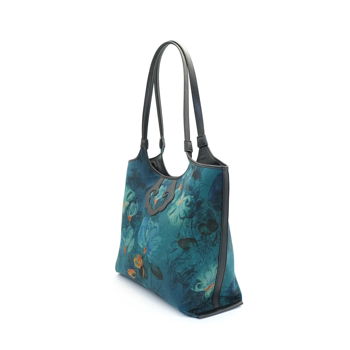 Teal Floral Print Tote Bag