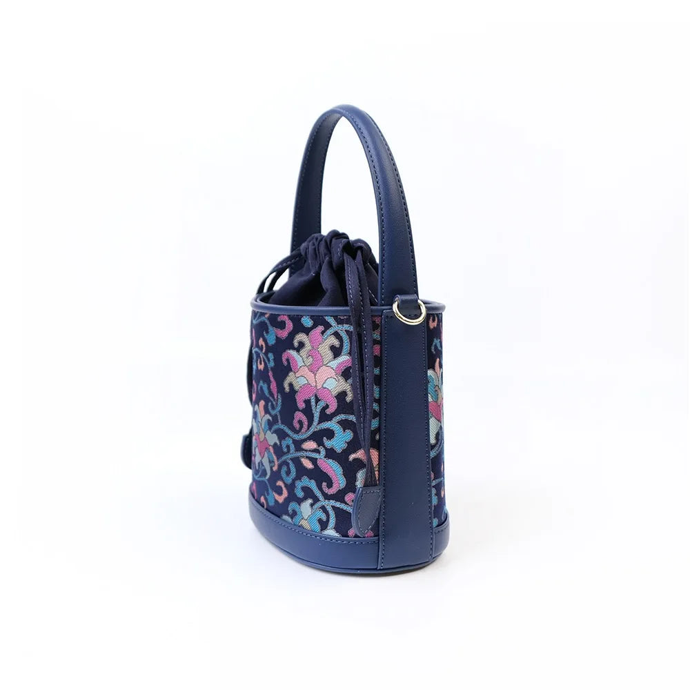 Embroidered Drawstring Mini Bucket Bag