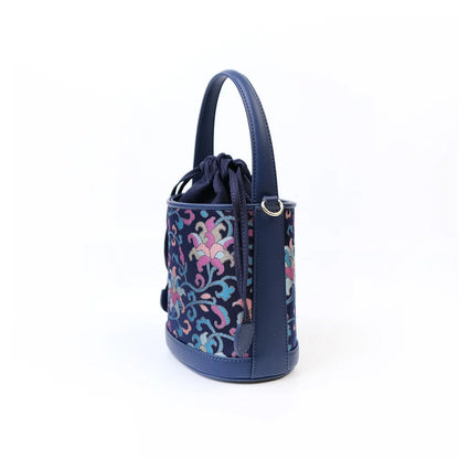 Embroidered Drawstring Mini Bucket Bag