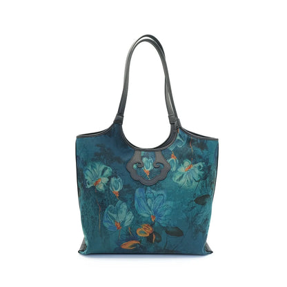 Teal Floral Print Tote Bag