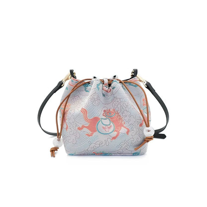 Pastel Myth Print Drawstring Bucket Bag