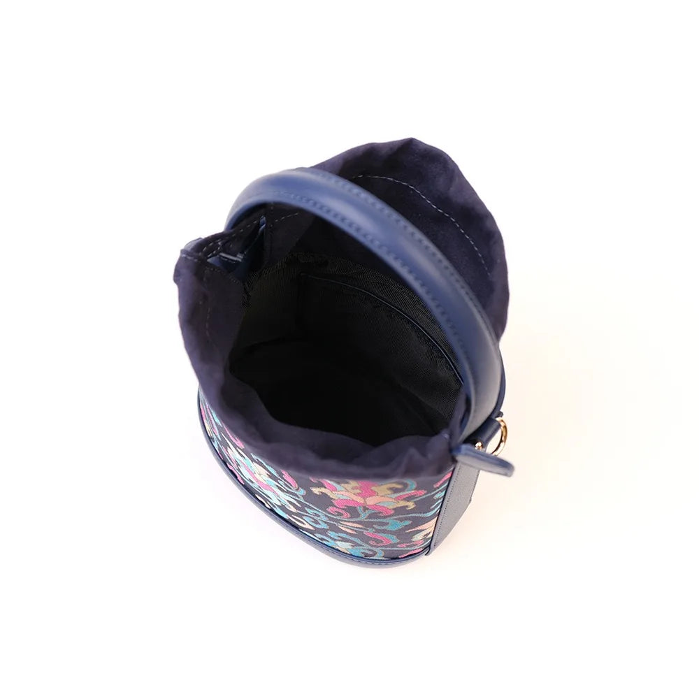 Embroidered Drawstring Mini Bucket Bag